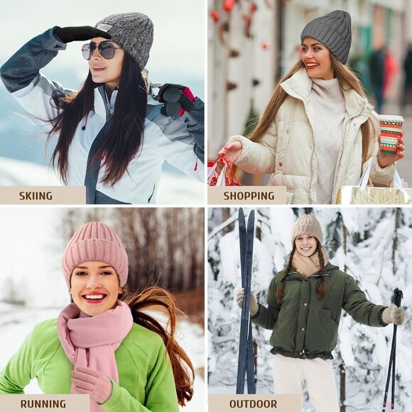 Winter Hat Beanie Scarf Gloves Set Fleece Lined Unisex Cold Weather
